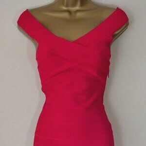 Reiss Bandage Bodycon Pink Fuchsia Dress With Cross Back Size M
